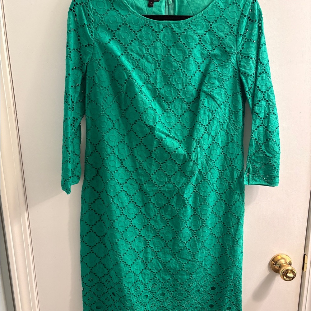 Talbots Emerald Green Lace Shift Dress - Long Sleeve